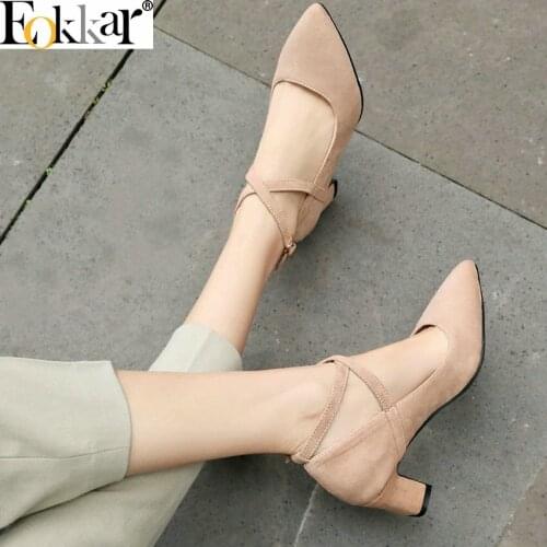 Eokkar 2019 Flock Casual Shoes Women Pumps Spring/autumn Women Pumps Square Heel Black Dropshipping Ladies Pumps Big Size 34-43