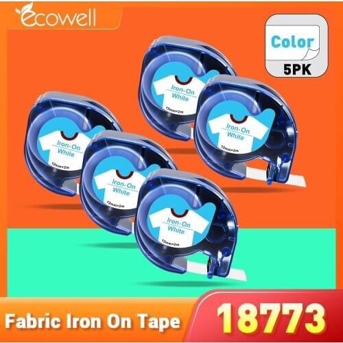 Ecowell 5pk 18773 Blue on White Fabric Iron-on label for Dymo Letratag LT 18773 18775 18772 tape for LT-100H 110T 2000 QX50
