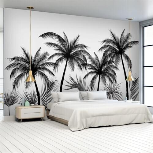 Milofi custom photo wallpaper mural black and white sketch style tropical rainforest coconut tree Nordic TV background wall