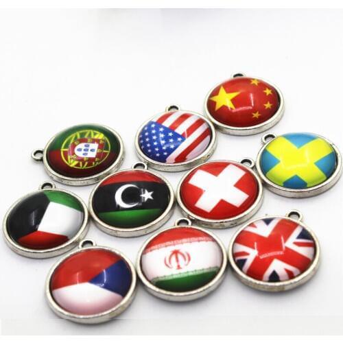 Hot Selling 10pcs Mix Random Flag Hanging Dangle Charms For Bracelets Necklace Jewelry Accessory Glass Pendants Charms