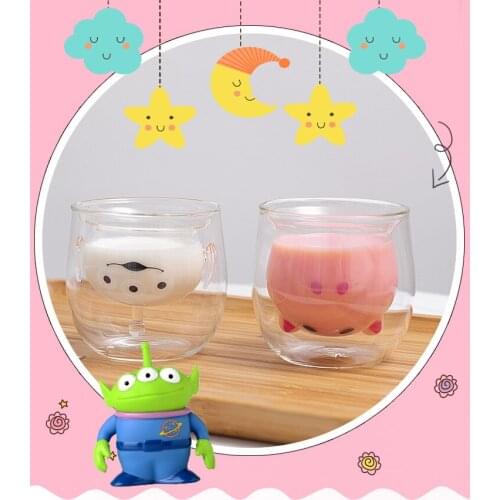Creative Double Layer Glass Cartoon Pattern Double-Layer Insulated Glass Cup Safety Food-Grade Glass For Water Juice Milk Wine