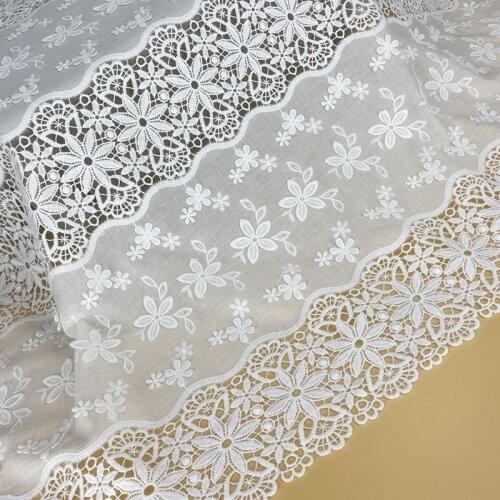 100%Cotton Cloth Milk-silk Thread 3D Full Embroidered Lace Fabric Handmade DIY Clothes Accessories Width 125cm 1Yard