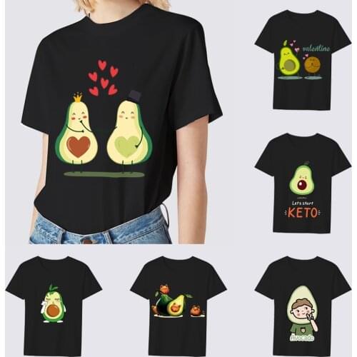 Summer Fashion Womens T-shirt Harajuku Cartoon Avocado Print Series Short Sleeve Anime Casual Cute Ladies Slim Top Camisetas