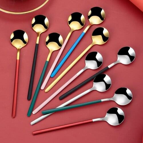 304 stainless steel small round spoon ice cream dessert coffee mixing colorful scoop