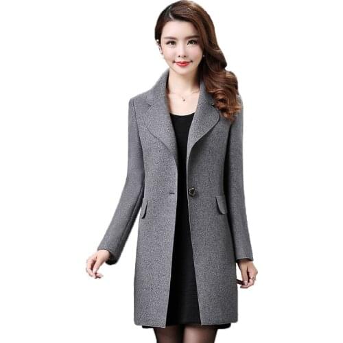 Mother wear Woolen Jacket Spring Autumn Clothes New Middle-aged women Slim Long Outwear Plus size Solid Casual Female wool Coats