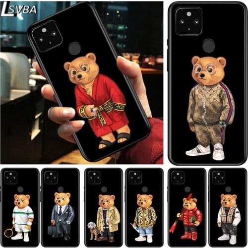 Cute Bear Shockproof Cover for Google Pixel 5 4 5A 4A XL 5G Black Phone Case Shell Soft Fundas Coque Capa