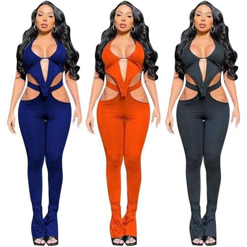 Fashion Halter Lace Up Irregular Backless Crop Top Slit Hem Flare Pants Slim Two Piece Set Streetwear Club Outfits Matching Set