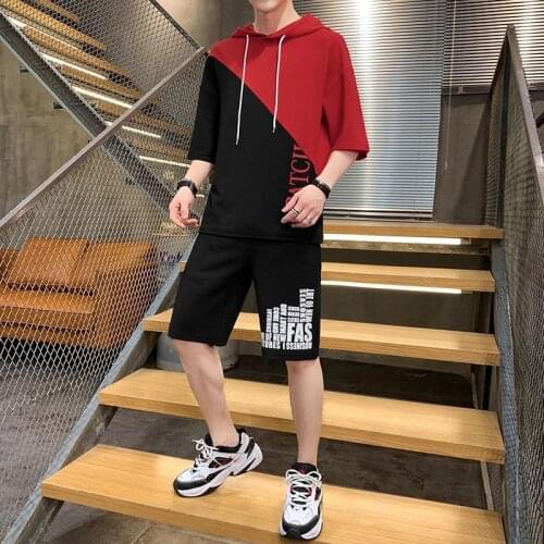 Mens Tracksuit Summer Sportswear Men Short Sleeve Hoodies + Shorts 2 pieces Set Fashion Running Sportswear Casual Male Clothing