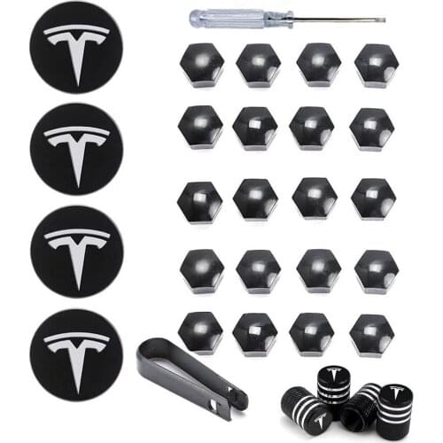 30pcs Wheel Cap Kit for Tesla 3 S X Wheel Center Caps Aluminum Alloy Center Cap Set 20 Wheel Lug Nut Cover Car Emblem