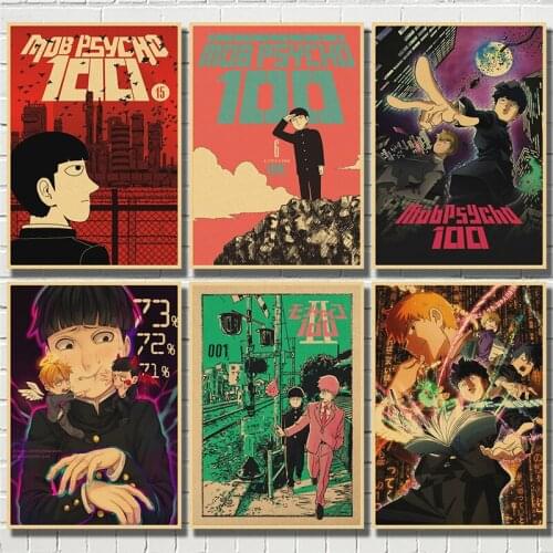 Mob Psycho 100 Anime Cartoon Movie Wall Artwork Modular Painting Kraft Paper Posters For Home room Bar Club Wall Stickers