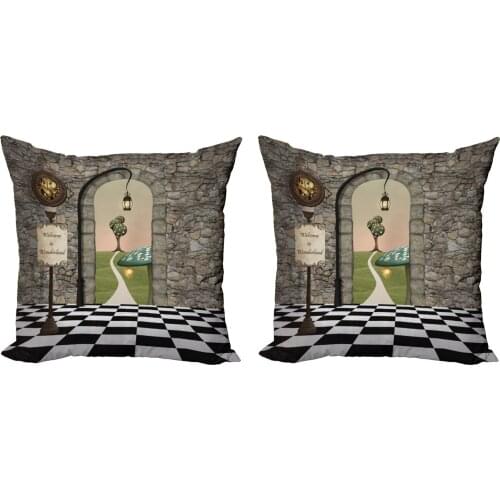 Alice in Wonderland Pillow Cushion Cover Pack of 2 Fantasy Adventure Door Zippered Double-Sided Accent for Living Room