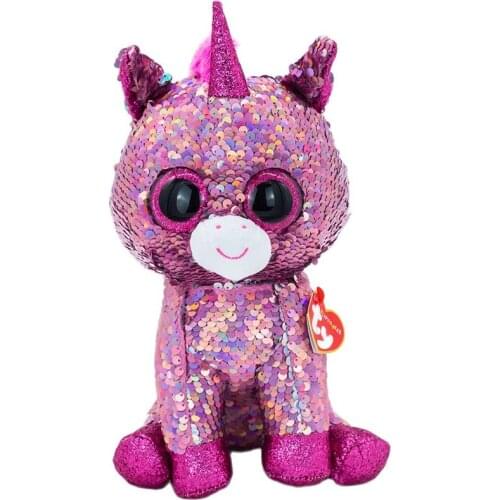 New Ty Sequins Flippables Big Eyes 6" 15 CM Diamond Stuffed Soft Purple Unicorn Toy Animal Doll Cute Christmas Gift for Kids