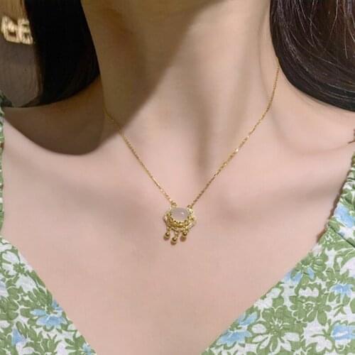 BOTU 2021 New Fashion Safety Longevity Lock Necklace for Women Gold Color Retro Trendy Light Luxury Ornament for Women