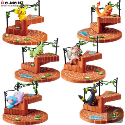 RE-MENT Pokemon Stage 02 CANDY TOY Rotating Stage Stairs Pikachu Charmander Umbreon Action Figure Ornament Toys Birthday Gifts