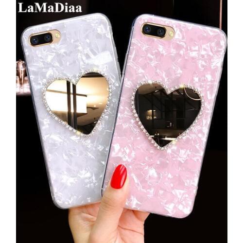 Luxury Diamond Marble Love Makeup Mirror Phone Case For iphone 12 11 Pro Max SE 2020 7 8 Plus X XR XS MAX Bling Case Cover