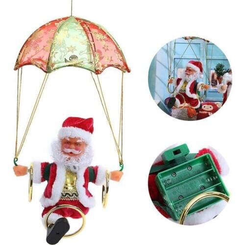 Creative Electric Christmas Santa Claus Toys Hanging Rotation Parachute Turn Musical Pendant Plush Toy Electric Plush Toy U3