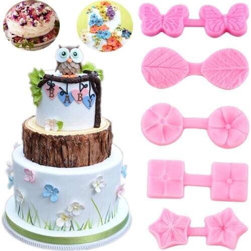 Flower Leaves Butterfly Embossing Silicone Mold Baby Party Cake Border Decorating Tools Fondant Molds Clay Candy Chocolate Molds