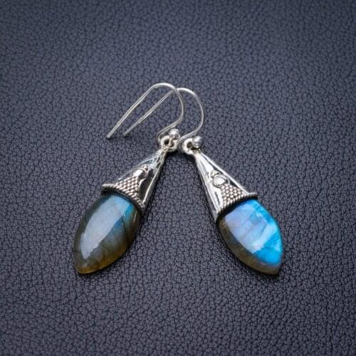 StarGems Natural Labradorite Handmade 925 Sterling Silver Earrings 1.75" E0980
