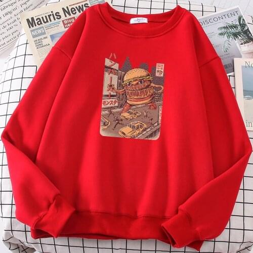 2021 Comfortable Autumn Tops Hamberger Monster Bergerzilla Print Male Hoody Thick Winter Men Hooded Oversized Loose Sweatshirt