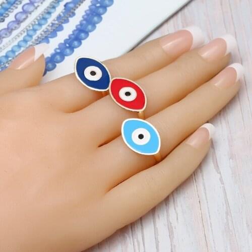 U-Magical Multi-Type Enamel Demon Eye Palm Ring for Women Trendy Gold Metallic Geometric Index Finger Adjustable Ring Jewellery