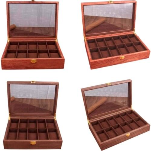 Null 10/12 Slots Vintage Wooden Watch Box Clear Glass Window Lid Display Case Holder Earrings Necklace Ring Jewelry Collection