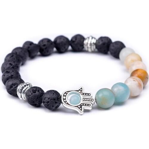 Vintage Jewelry 7 Chakra Stone Bracelets Hamsa Charm Women Natural Amethysts Agates Healing Balance Reiki Energy Stone Bracelets