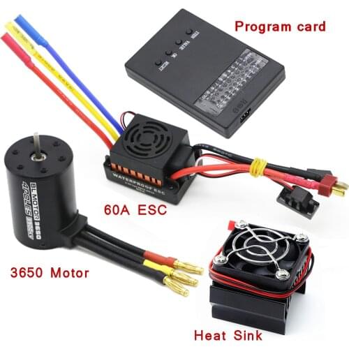 RC Motor Waterproof 3650 3100KV 3900KV 4300KV KV5200 Brushless Motor with 60A ESC Program Card Combo for 1/10 RC Car Truck Toy