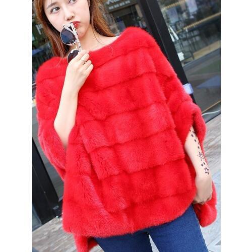 Women fashion new real natural genuine mink fur shawl ladies fashion Batwing Sleeve coat jacket