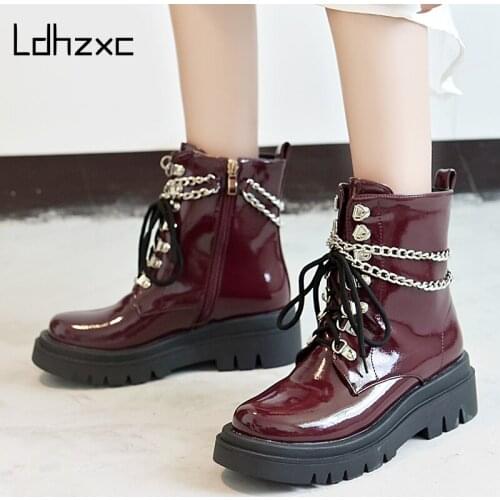 LDHZXC Black Punk Rivets Platform Boots Women Lace Up Fashion Zipper Chunky Heel Shoes For Model Party 2020 Autumn Drop Shipping
