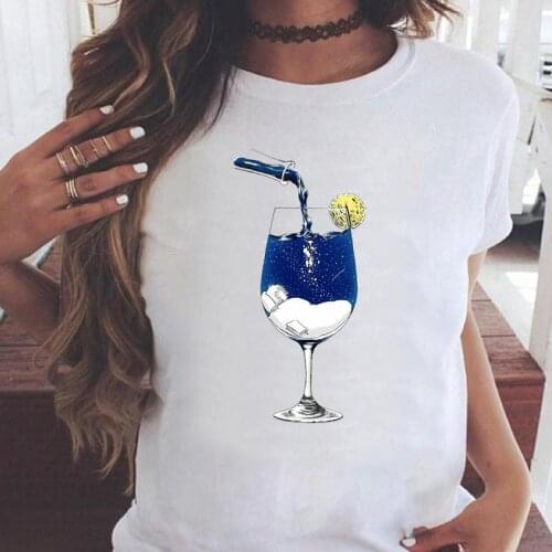 Women T-shirts Beach Lovely Holiday Wine Style Short Sleeve Fashion Cartoon Graphic Print Female Summer T Top Shirt Tee T-Shirt