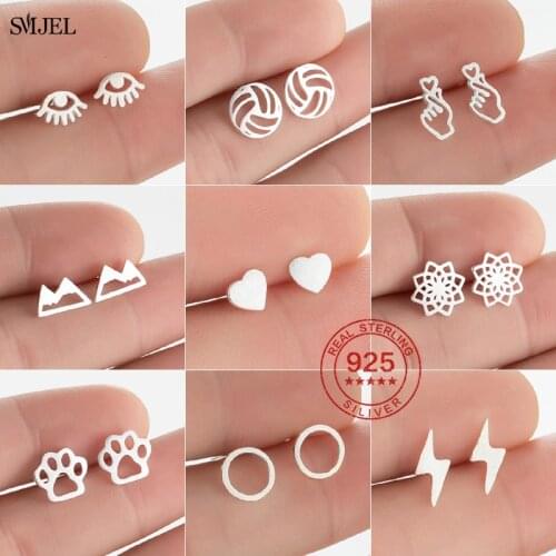 New 925 Sterling Silver Earrings for Women Child Trendy Snow mountain Eye Circle Heart Earrings Volleyball Studs Jewelry Gift