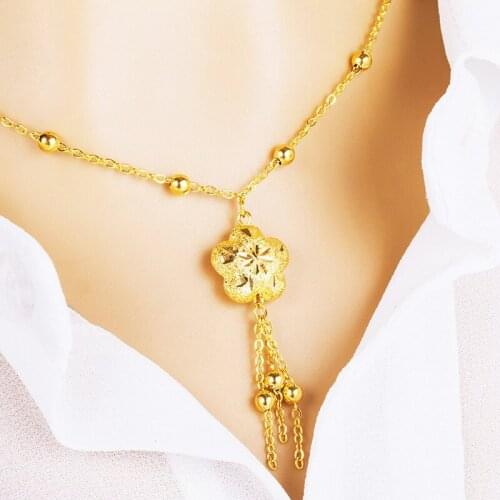 14k Yellow Gold Tassel Necklace For Women Short Ladies Vietnam Sand Gold 45cm Clavicle Chain Necklace Birthday Fine Jewelry Gift