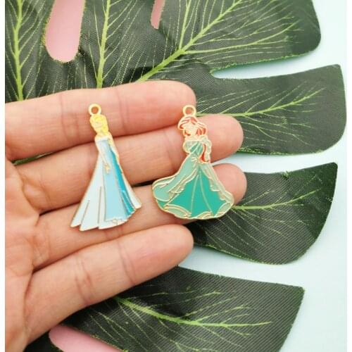 10pcs/pack Cartoon Cute Girls Princess Enamel Charms Metal Pendants Earring DIY Fashion Jewelry Making Accessories Golden Color