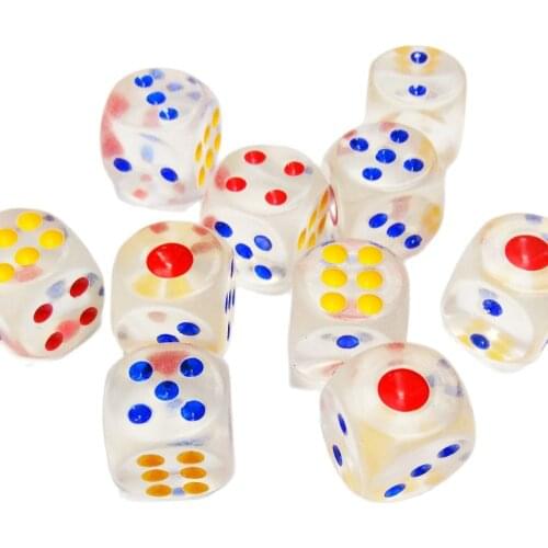 12 X New Transparent white Dice with colorful dots 15 mm Casino Home Pinata Birthday Party Favor Game Gift Toy Use