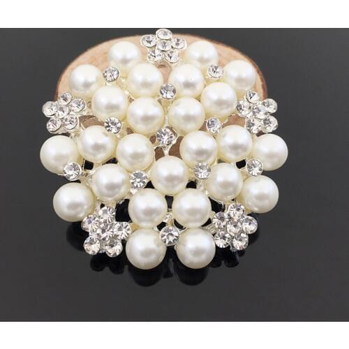 2016New 20Pcs 53mm Big Pearl Round Rhinestone Plum flower Button for DIY Hair or wedding clothes Accessories HZ142