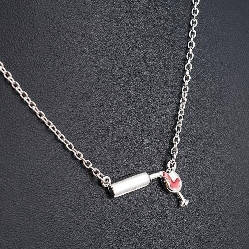 2019 New Fashion Women Rose Gold Sliver Filled Wine Glass Pendant Necklace Ladies Wine Beer Bottle Necklaces Christmas Gifts