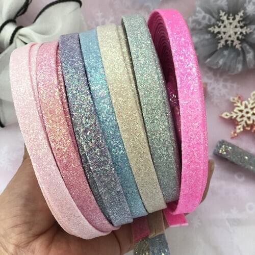 5Meters/Lot 1cm Glitter Ribbon 10mm Sequin Faux Leather PU Tape Flat Cord DIY Hair Bow Clip Wrapping Craft Material