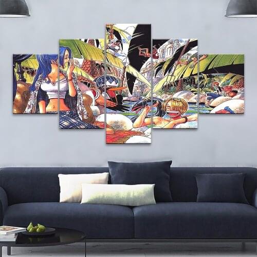 5 Pieces Wall Art Swim Nami Canvas Painting HD Prints One Piece Japan Anime Pictures Home Decor Poster Living Room Modular Frame
