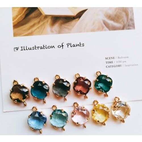 Glass Mixed Color Rhombus Eardrop Alloy Necklace Earring Accessories Charms Pendant Jewelry Making Diy Handmade Material 6pcs