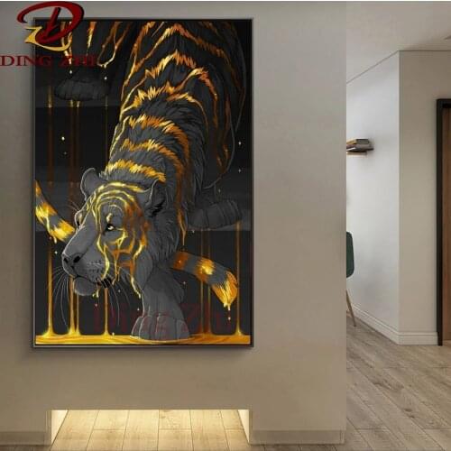 Animal Art 5D Diy Diamond Painting Abstract Golden Tiger Pictures Embroidery Mosaic Cross Stitch Full Square Round Drill Decor