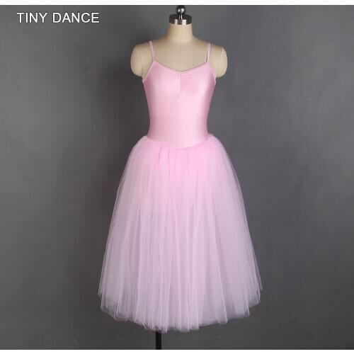 Pale Pink Long Ballet Dance Tutu Camisole Spandex Leotard Bodice with Attached Soft Tulle Romantic Tutu Dress for Grils 19508
