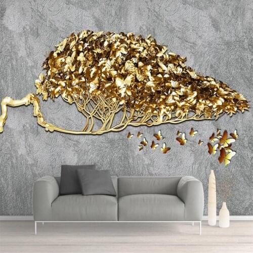 Milofi Custom Large Wallpaper Mural Golden Money Tree Nordic Gold Foil 3D Background Wall Decoration Painting Wallpaper