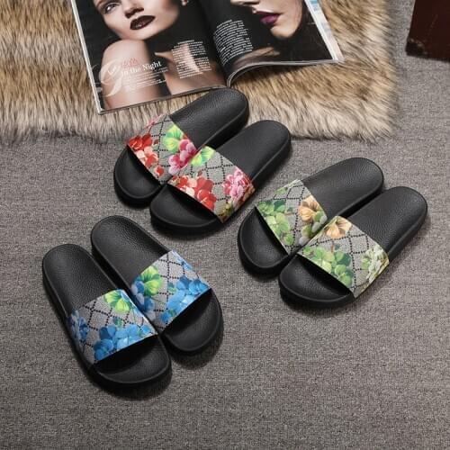 Brand Summer Shoes Womens Slippers Men Slide Slip on Sandals Floral Sandalias Mujer Printing Beach Flip-flops Slippers Zapatos