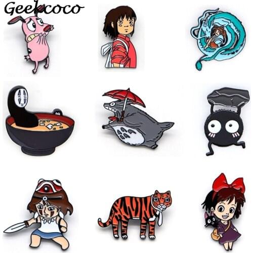 J1786 Geekcoco Cartoon Girls Dog Tiger Metal Animals Brooch Pin Jeans Shirt Handbag Badges on Backpack Pins