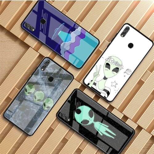 Aliens UFO Tempered Glass Phone Case For Huawei P20 P30 P40 P40 Lite Pro Psmart Mate 20 30 Cover Shell