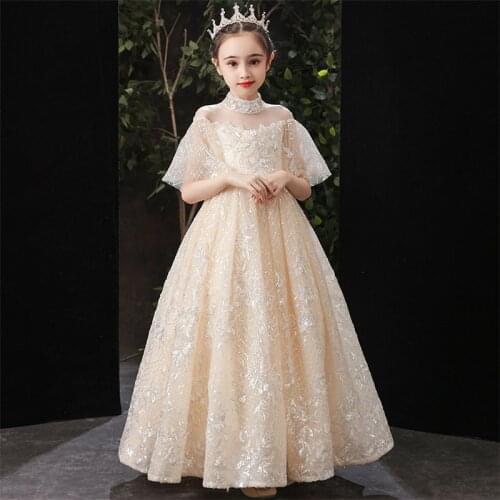 Children Girls Luxury New Embroidery Sequined Birthday Wedding Party Princess Long Dress High Grade Piano Ceremony Host Dress