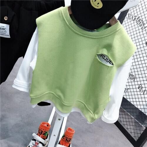 2 3 4 5 6 Years Toddler Boy Hoodies Casual Letter Printing Long Sleeve Fake Two Pieces Shirts For Boy Autumn Baby Boys Pullover