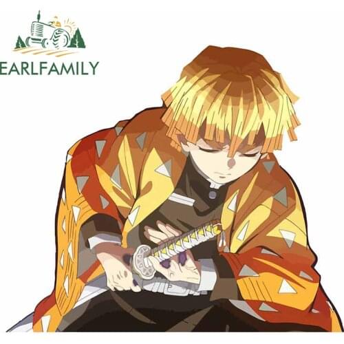 EARLFAMILY 13cm x 11.3cm for Demon Slayer Anime Car Stickers Zenitsu Graphics Cool Decals Vinyl JDM ATV Window Car Wrap