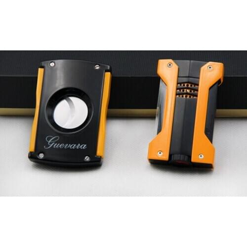 GUEVARA Fine Quality Cigar Set With Cigar Cutter /Scissors And Lighter Yellow /Red Color Cigar Tool Ideal Gift For Friend