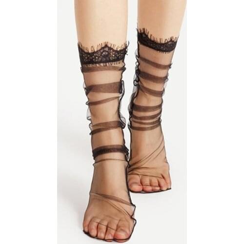 Hot Sexy Lace Mesh Fishnet Socks Black Transparent Stretch Elasticity Fiber Ankle Socks Women Ultra-thin Cool Socks Streetwear
